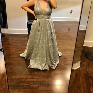 Camille La Vie Sparkling Silver Prom Dress